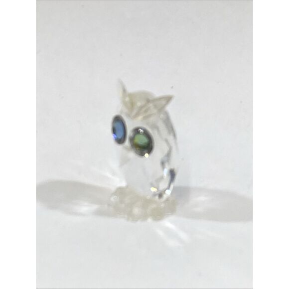 Vntg Retired Swarovski crystal owl figurine feathered beauties green yellow eyes - Picture 2 of 4
